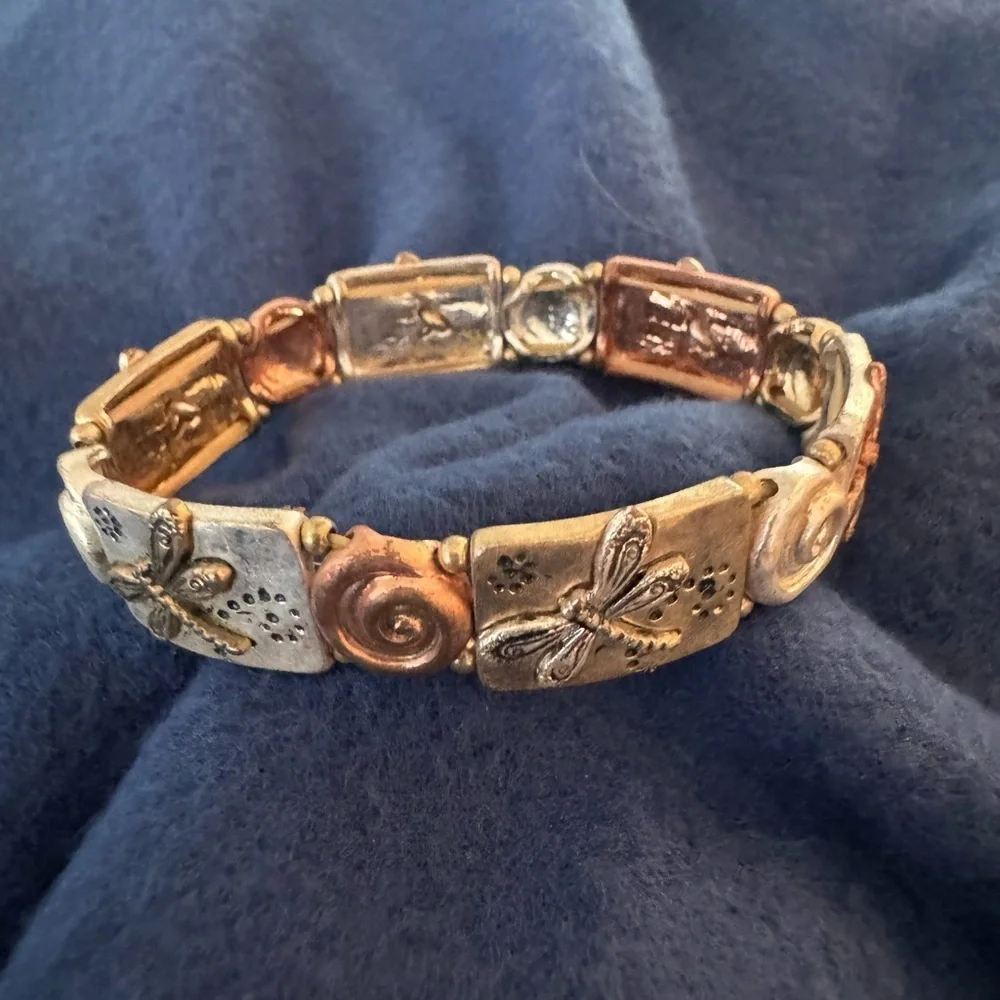 Gold and Silver Floral Leaf Bracelet with Crystals